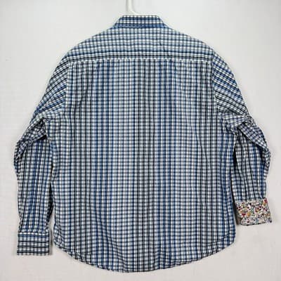 Robert Graham Shirt Men XL Blue Check Plaid Long Sleeve Classic Drinks Flip Cuff - Thumbnail 3