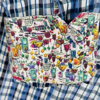 Robert Graham Shirt Men XL Blue Check Plaid Long Sleeve Classic Drinks Flip Cuff - Thumbnail 5