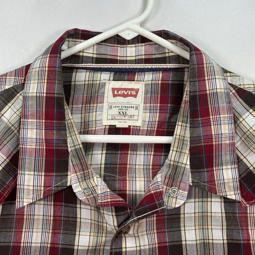 Vintage Levis Pearl Snap Shirt Mens 2XL Red Plaid Long Sleeve Cowboy Rodeo - Thumbnail 4