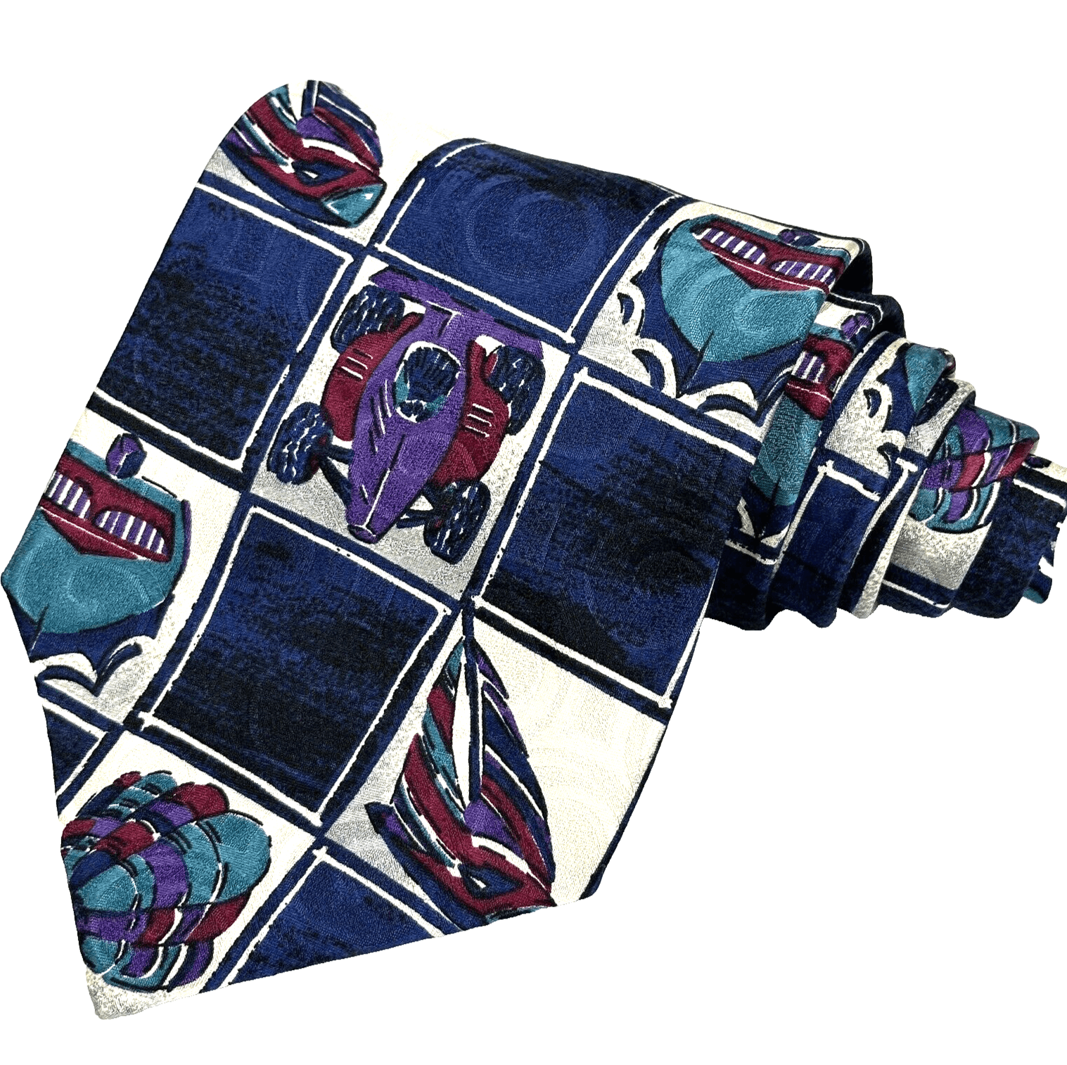 Vintage Guess Georges Marciano Mens 100% Silk Tie Race Car Horse Cowboy USA - Image 1