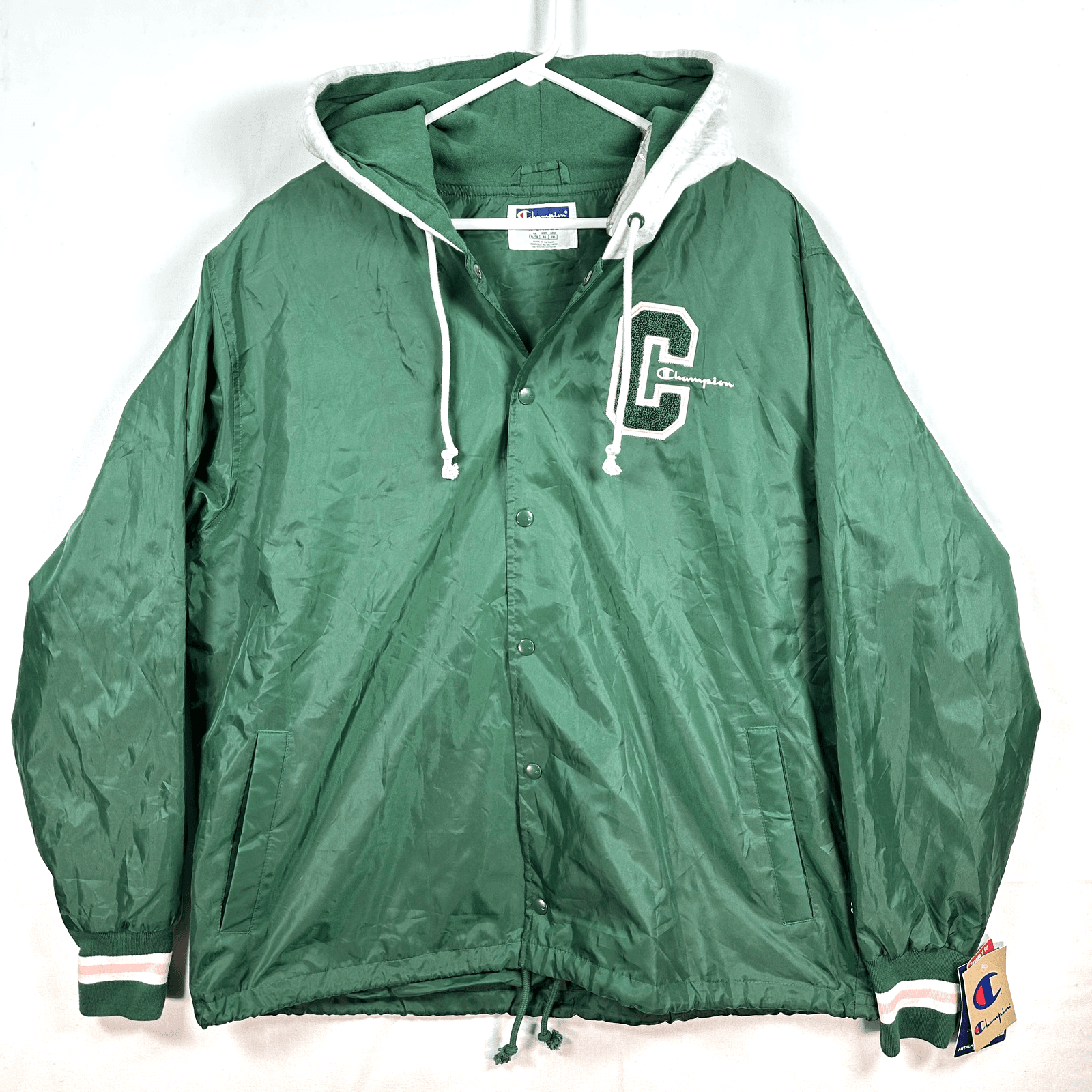 NEW Champion Jacket Mens XL Green Hooded Snap Front Varsity Windbreaker V75387 - Image 1