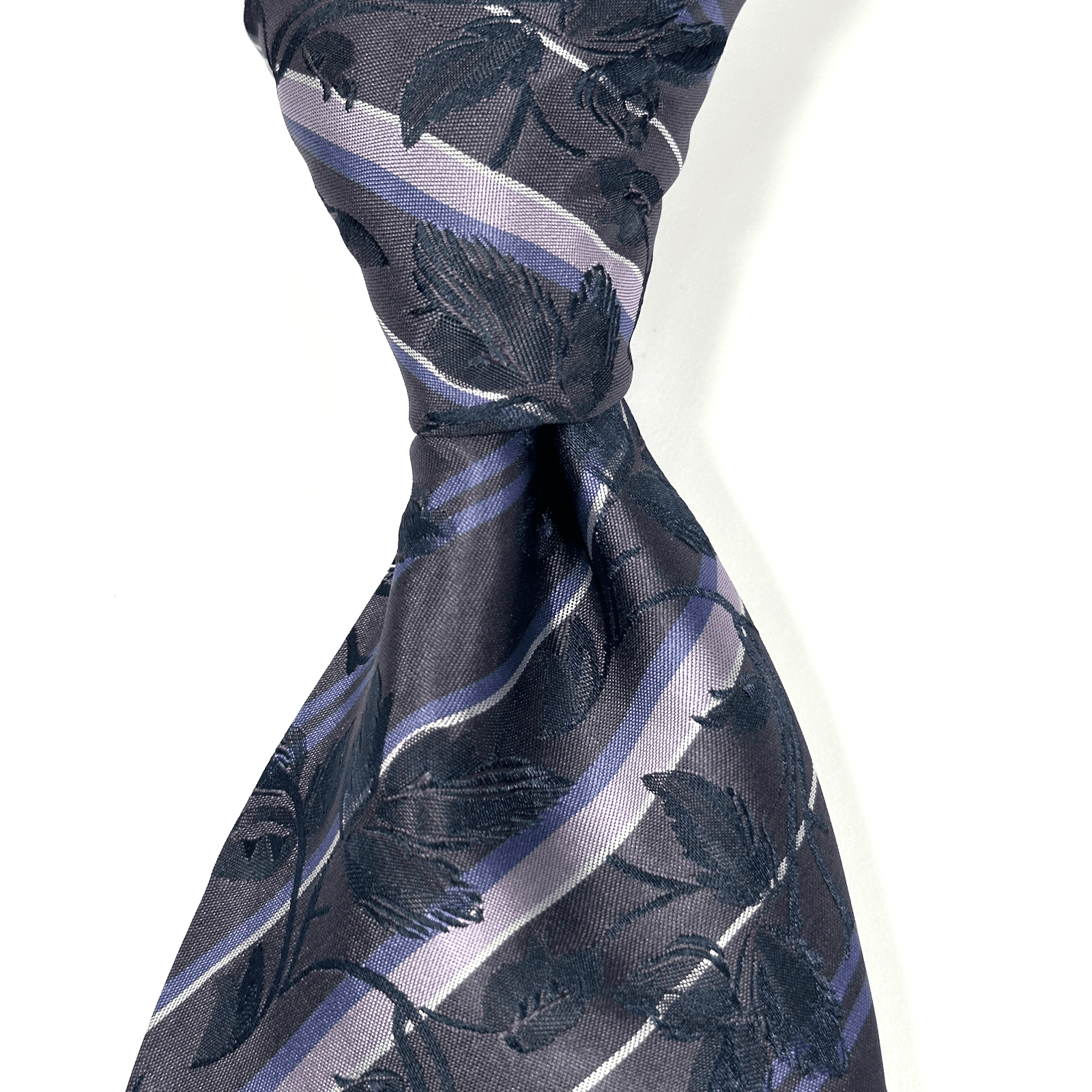 Bergamo New York Mens Silk Tie Woven Necktie Floral Striped Blue Purple Jacquard - Image 1