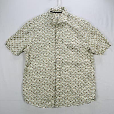 Johnnie-O Hangin' Out Shirt Mens Large White Avocado Linen Blend Short Sleeve - Thumbnail 2