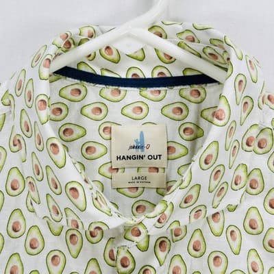 Johnnie-O Hangin' Out Shirt Mens Large White Avocado Linen Blend Short Sleeve - Thumbnail 4