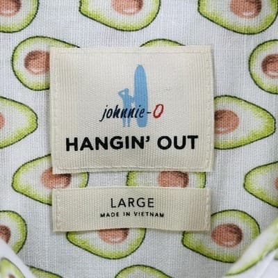 Johnnie-O Hangin' Out Shirt Mens Large White Avocado Linen Blend Short Sleeve - Thumbnail 5