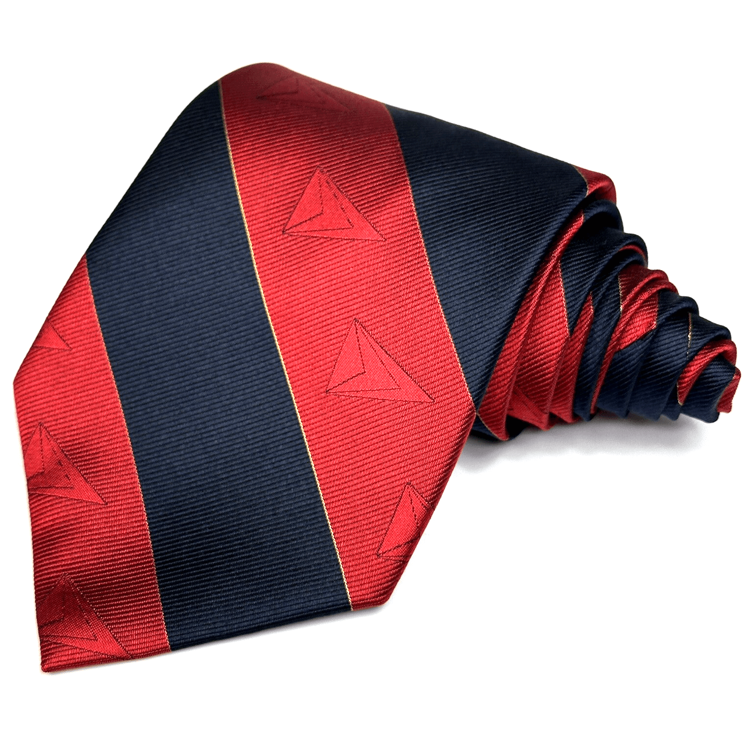 WOLFMARK 100% Silk Mens Tie Red Navy Striped Designer Necktie Vintage - Image 1