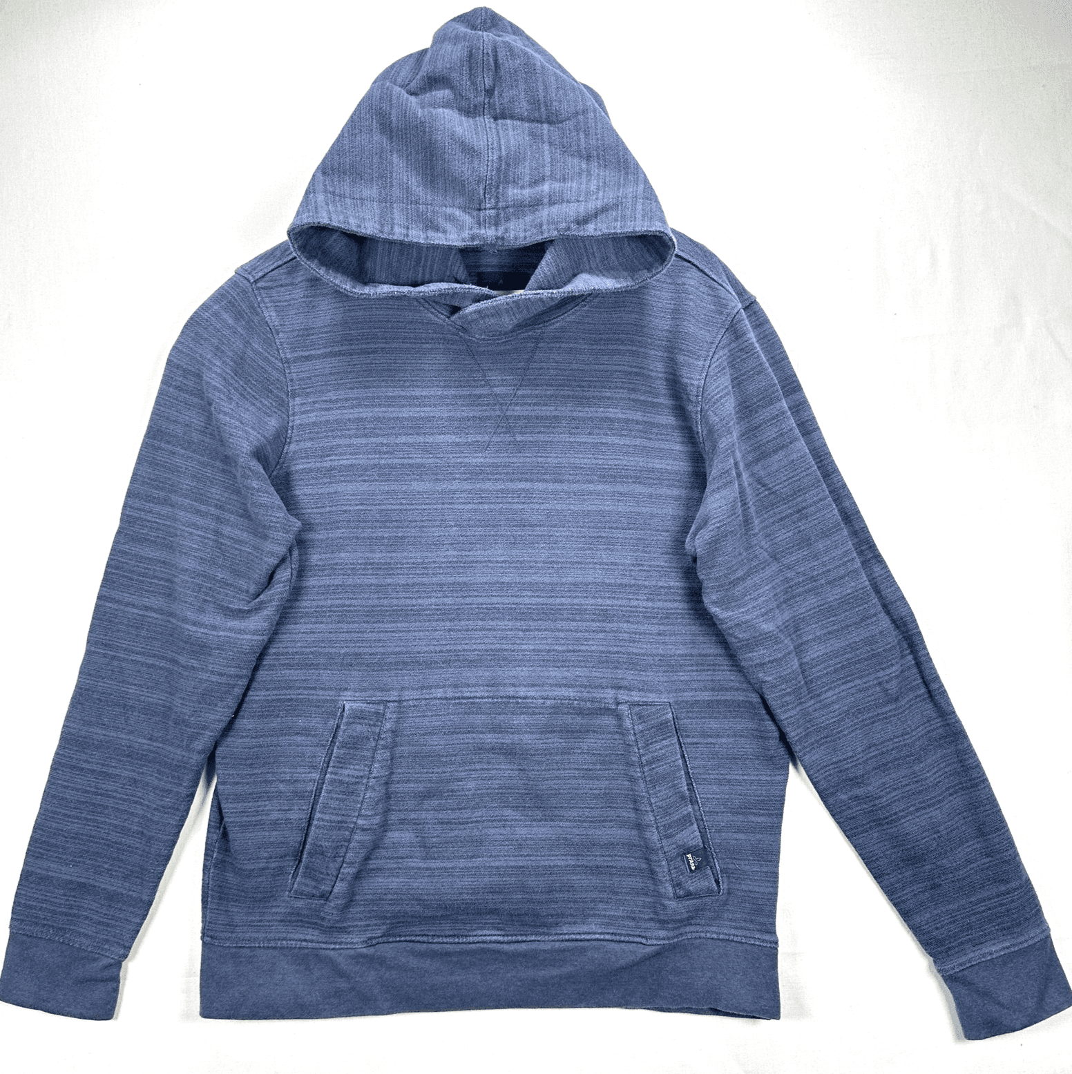 PrAna Hoodie Mens Medium Blue Striped Knit Pullover Sweatshirt Organic Cotton