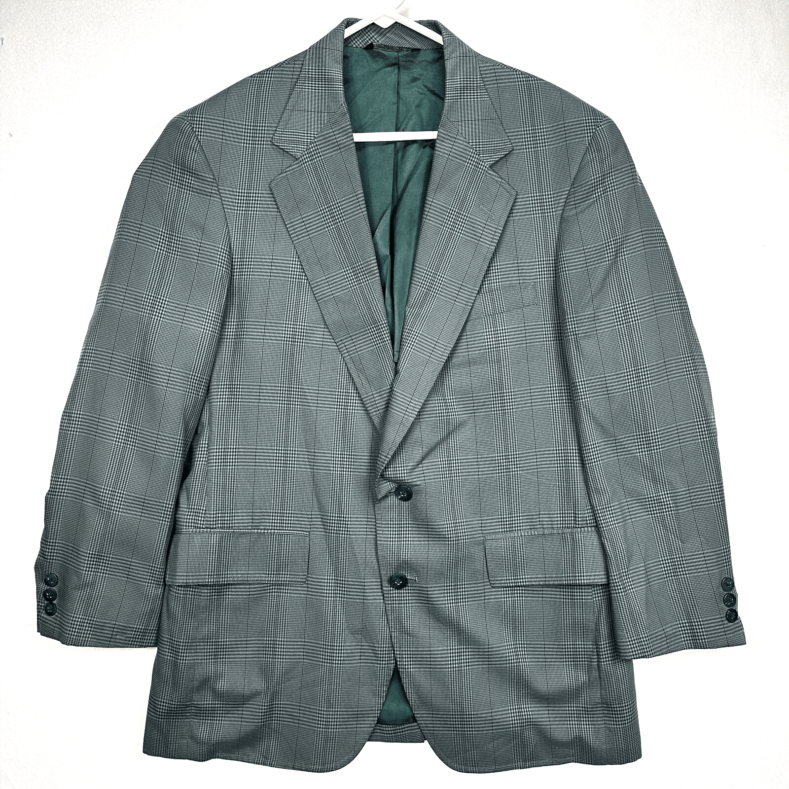 Vintage LL Bean Travel Blazer Mens 40 R Glen Plaid Sport Coat Green Blue USA - Image 1