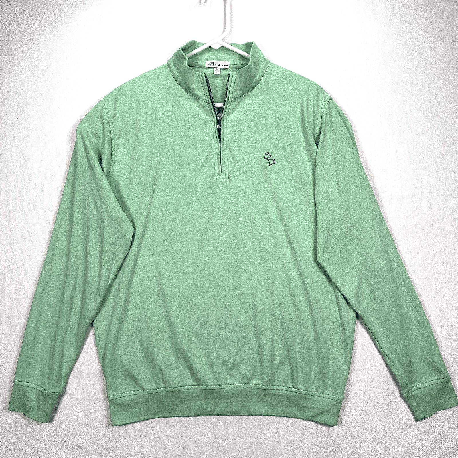 Peter Millar 1/4 Zip Golf Sweater Mens Medium Green Melange Interlock Pullover - Thumbnail 2