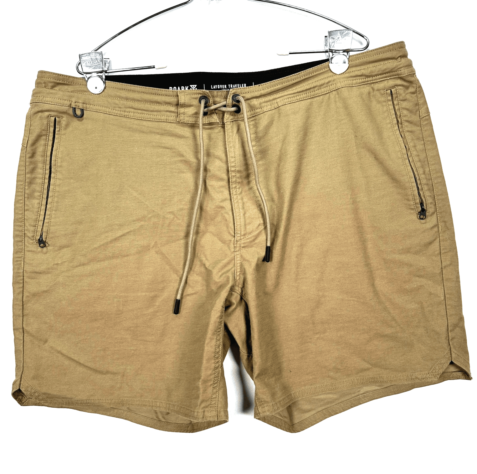 Roark Everyday Layover Traveler Shorts Mens 38 Brown Zip Pockets Drawstring 6” - Image 1