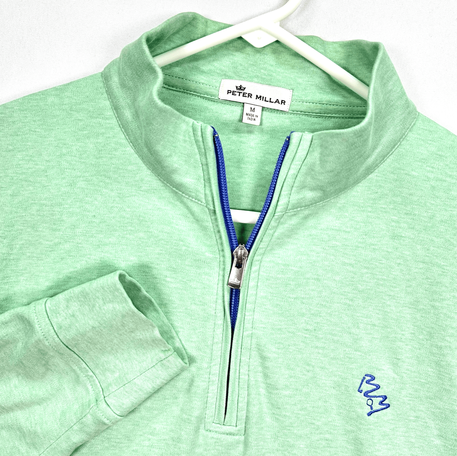 Peter Millar 1/4 Zip Golf Sweater Mens Medium Green Melange Interlock Pullover - Image 1