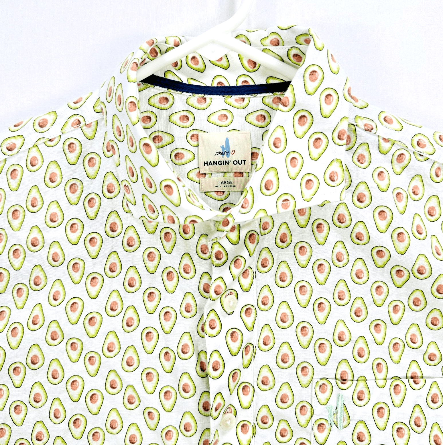 Johnnie-O Hangin' Out Shirt Mens Large White Avocado Linen Blend Short Sleeve - Image 1