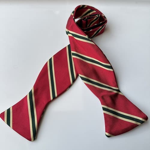 R. Hanauer Bow Tie Mens Silk Red Multicolor Repp Striped Self-tie HandMade USA - Thumbnail 2