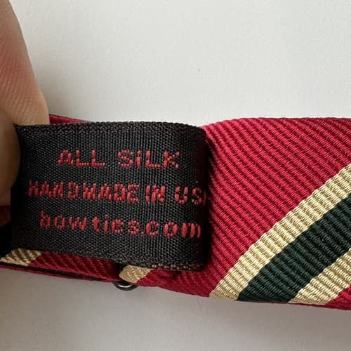 R. Hanauer Bow Tie Mens Silk Red Multicolor Repp Striped Self-tie HandMade USA - Thumbnail 4