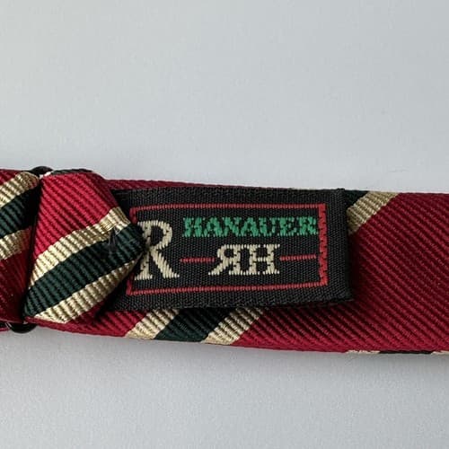 R. Hanauer Bow Tie Mens Silk Red Multicolor Repp Striped Self-tie HandMade USA - Thumbnail 3