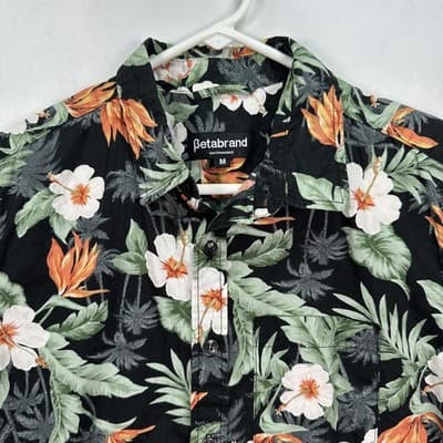 Betabrand Hawaiian Shirt Mens Medium Multicolor Floral Tropical Short Sleeve - Thumbnail 2