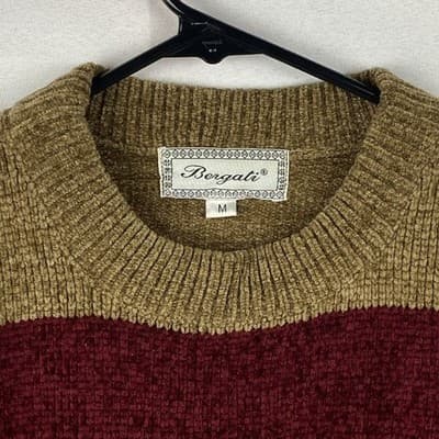 Bergati Mens Chenille Colorblock Geometric Sweater Brown Burgundy Size M Vintage - Thumbnail 7