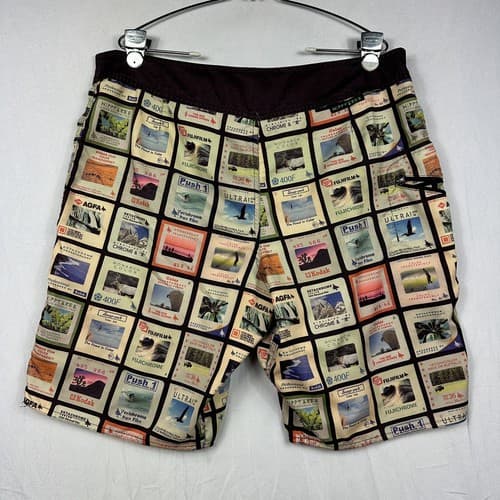 Hippy Tree Board Shorts Mens 36 Surf Swim Trunks Surf Multicolor Camera Print 9" - Thumbnail 2