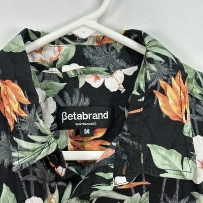 Betabrand Hawaiian Shirt Mens Medium Multicolor Floral Tropical Short Sleeve - Thumbnail 4