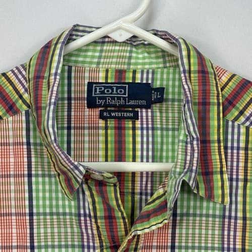 Polo Ralph Lauren RL Western Shirt Mens Large Pearl Snap Double Pocket Vintage - Thumbnail 6