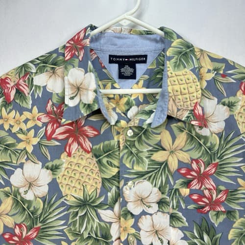 Vintage Tommy Hilfiger Hawaiian Shirt Men 2XL Floral Pineapple Camp Short Sleeve - Thumbnail 2