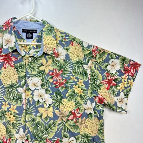 Vintage Tommy Hilfiger Hawaiian Shirt Men 2XL Floral Pineapple Camp Short Sleeve - Thumbnail 5
