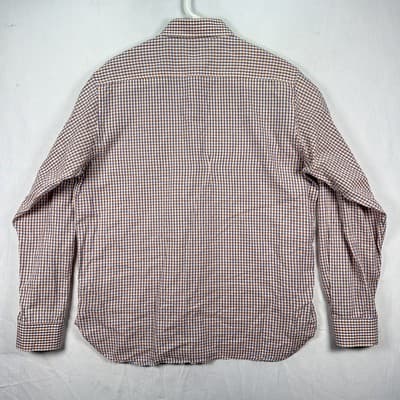 Billy Reid Linen Blend Shirt Mens XL Orange Blue Check Button Long Sleeve Fit 3 - Thumbnail 2