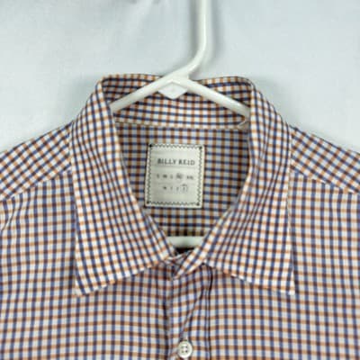 Billy Reid Linen Blend Shirt Mens XL Orange Blue Check Button Long Sleeve Fit 3 - Thumbnail 4