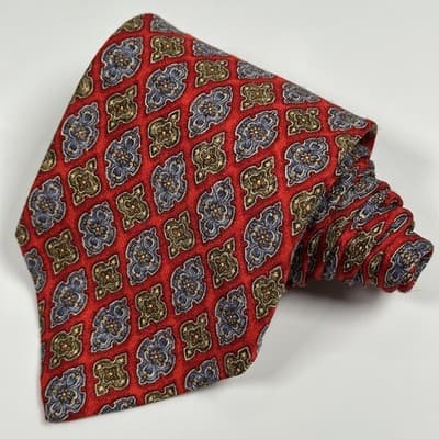 Robert Talbott Best of Class Mens 100% Silk Tie Red Navy Medallion Geometric - Thumbnail 2