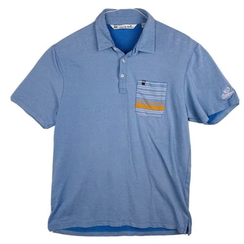 TRAVIS MATHEW Golf Polo Shirt Mens Large Performance Blue Pocket Blackhawk CC - Thumbnail 2