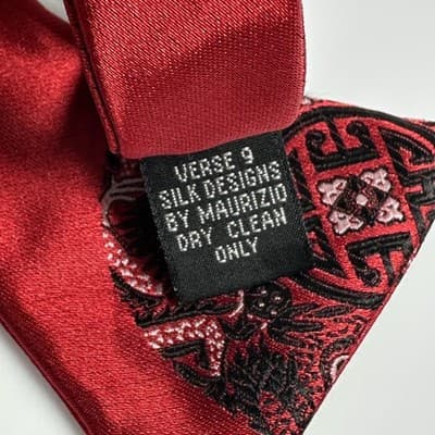 Verse 9 Mens Silk Bow Tie Designs by Maurizio Red Dragon Medallion Self-tie - Thumbnail 3