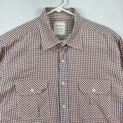 Billy Reid Linen Blend Shirt Mens XL Orange Blue Check Button Long Sleeve Fit 3 - Thumbnail 3