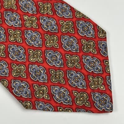 Robert Talbott Best of Class Mens 100% Silk Tie Red Navy Medallion Geometric - Thumbnail 3