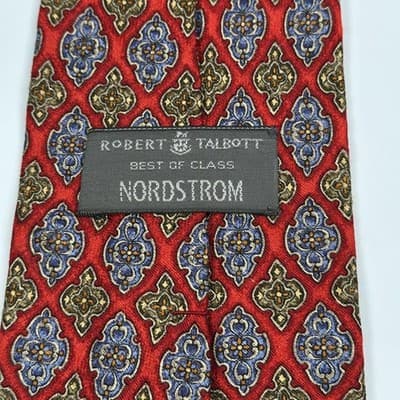 Robert Talbott Best of Class Mens 100% Silk Tie Red Navy Medallion Geometric - Thumbnail 4