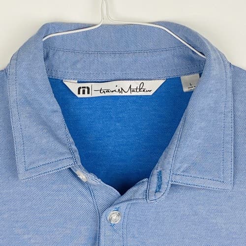 TRAVIS MATHEW Golf Polo Shirt Mens Large Performance Blue Pocket Blackhawk CC - Thumbnail 4