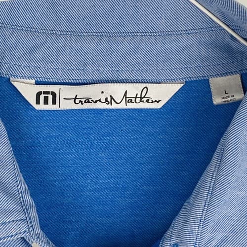 TRAVIS MATHEW Golf Polo Shirt Mens Large Performance Blue Pocket Blackhawk CC - Thumbnail 5