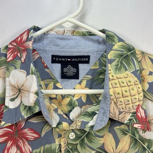 Vintage Tommy Hilfiger Hawaiian Shirt Men 2XL Floral Pineapple Camp Short Sleeve - Thumbnail 7