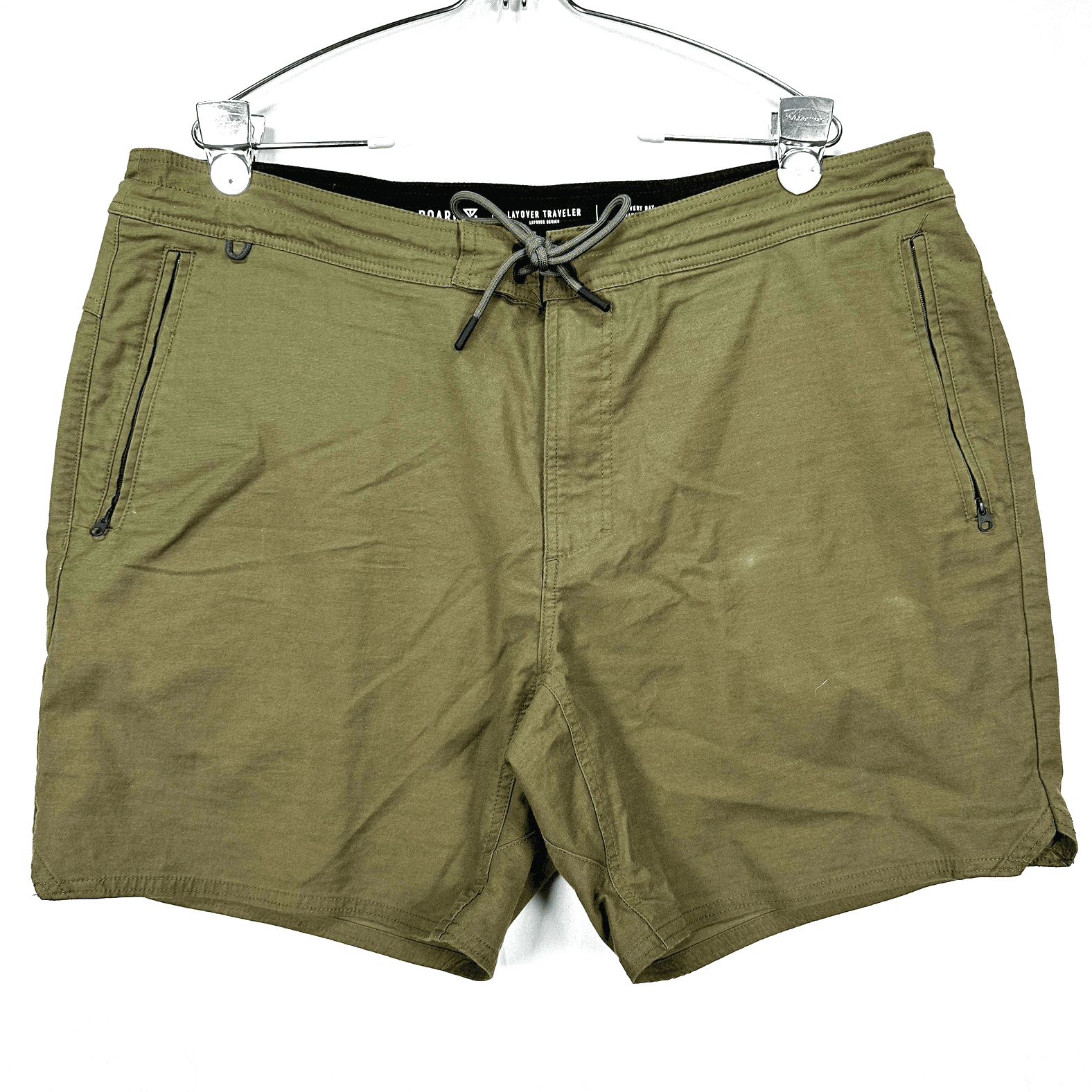 Roark Everyday Layover Traveler Shorts Mens 38 Green Drawstring Zip Pockets 6"