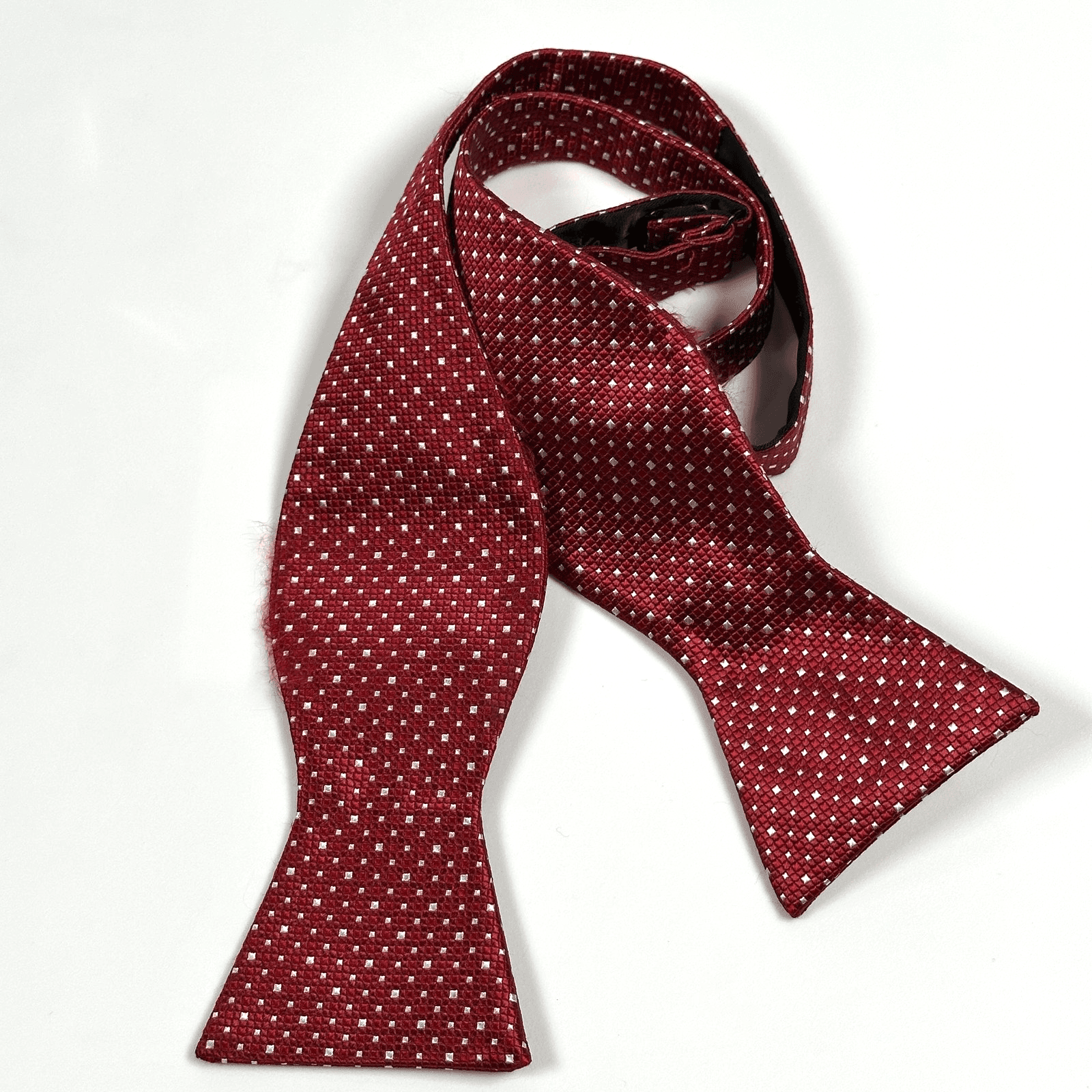 Broletto Bow Tie Mens 100% Silk Burgundy Red Micro Dots Self-Tie Adjustable - Thumbnail 2