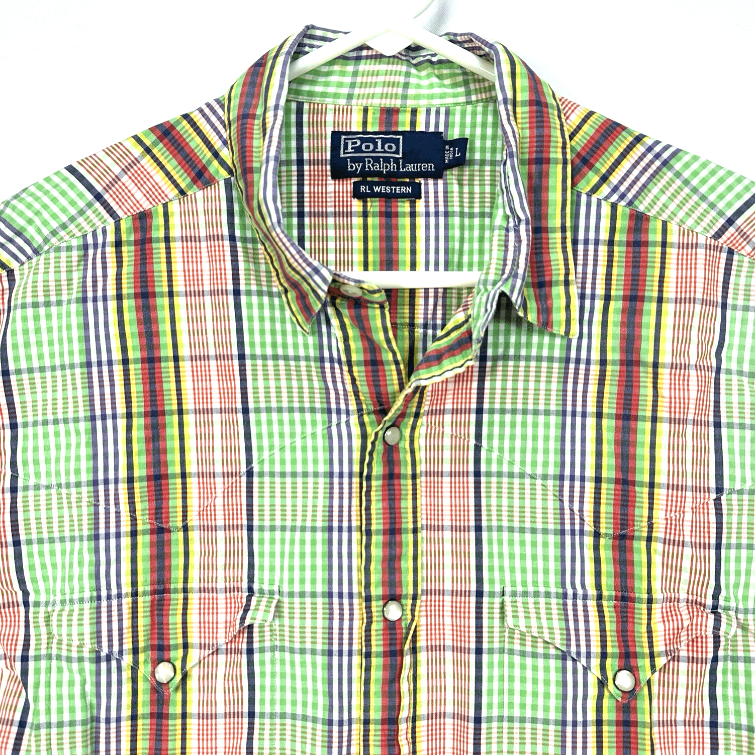 Polo Ralph Lauren RL Western Shirt Mens Large Pearl Snap Double Pocket Vintage