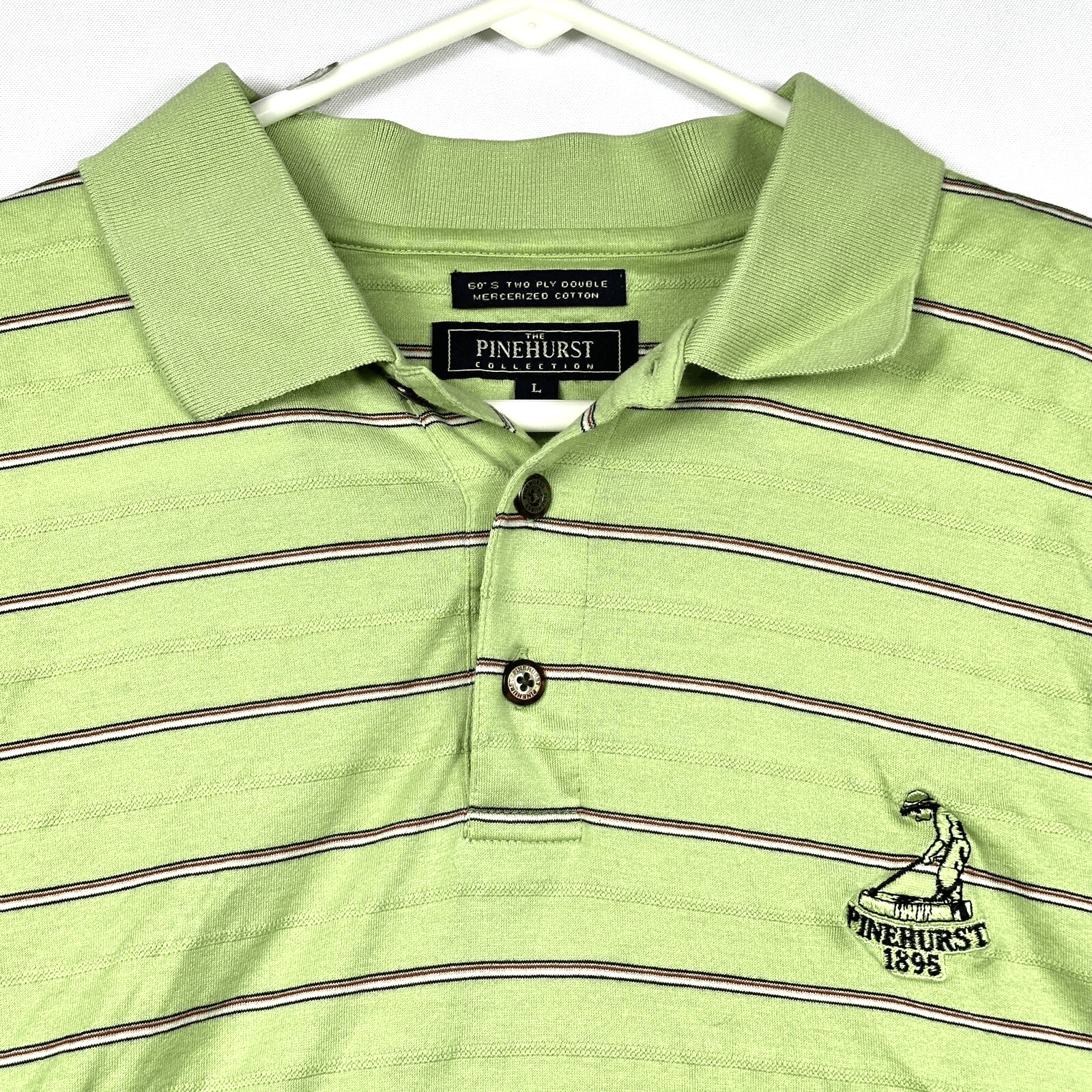 The Pinehurst Collection Golf Polo Shirt Mens Large Green Striped Pinehurst 1895