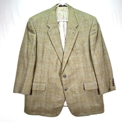 H Freeman Mens 46 R Beige Windowpane Plaid Tweed Blazer Sport Coat 2-Button
