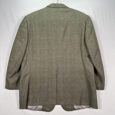 H Freeman Mens 46 R Beige Windowpane Plaid Tweed Blazer Sport Coat 2-Button - Thumbnail 3