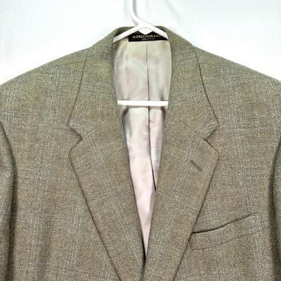 H Freeman Mens 46 R Beige Windowpane Plaid Tweed Blazer Sport Coat 2-Button - Thumbnail 2