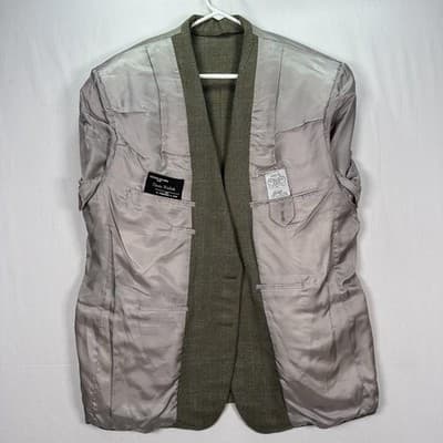 H Freeman Mens 46 R Beige Windowpane Plaid Tweed Blazer Sport Coat 2-Button - Thumbnail 4