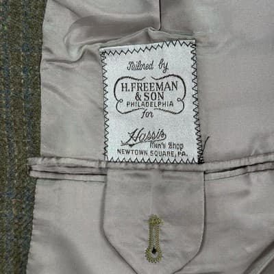 H Freeman Mens 46 R Beige Windowpane Plaid Tweed Blazer Sport Coat 2-Button - Thumbnail 5