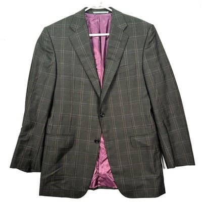 Hickey Freeman Vanguard Blazer 38 R Mens Wool Cashmere Plaid Sport Coat Grey