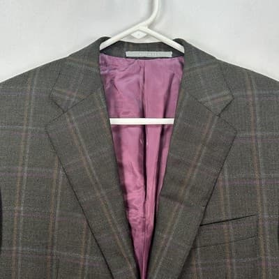 Hickey Freeman Vanguard Blazer 38 R Mens Wool Cashmere Plaid Sport Coat Grey - Thumbnail 2