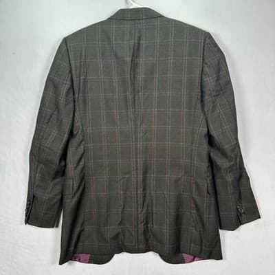 Hickey Freeman Vanguard Blazer 38 R Mens Wool Cashmere Plaid Sport Coat Grey - Thumbnail 3