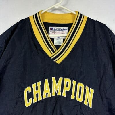 Champion Michigan Pullover Windbreaker Mens XL Navy Blue Spellout Vintage 90s - Thumbnail 6